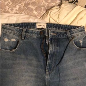 High waisted destroyed boyfriend jeans